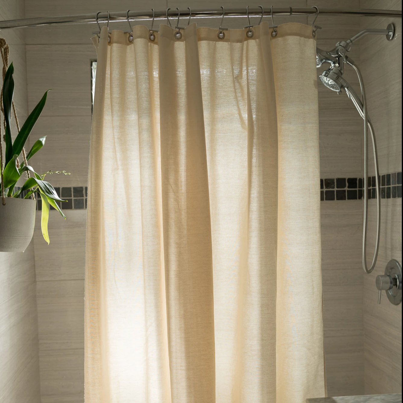 Cotton Shower Curtain – Natural & White Bath Sizes