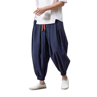 Linen Pants Men Casual Harem Pant Loose Stretchy Waist Casual Hippie Trousers Lightweight Loose Beach Yoga Pants