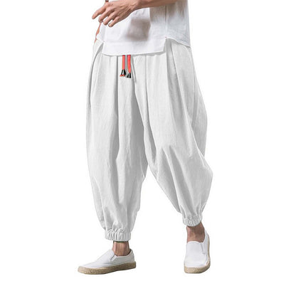 Linen Pants Men Casual Harem Pant Loose Stretchy Waist Casual Hippie Trousers Lightweight Loose Beach Yoga Pants