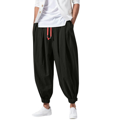 Linen Pants Men Casual Harem Pant Loose Stretchy Waist Casual Hippie Trousers Lightweight Loose Beach Yoga Pants