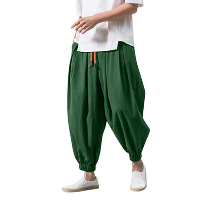 Linen Pants Men Casual Harem Pant Loose Stretchy Waist Casual Hippie Trousers Lightweight Loose Beach Yoga Pants