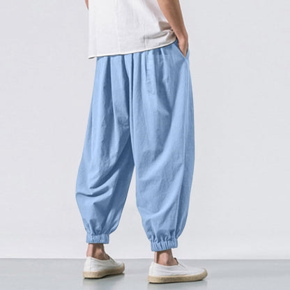 Linen Pants Men Casual Harem Pant Loose Stretchy Waist Casual Hippie Trousers Lightweight Loose Beach Yoga Pants