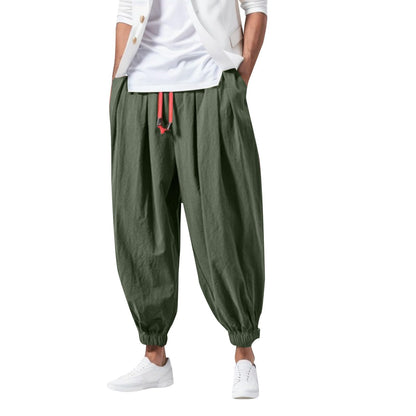 Linen Pants Men Casual Harem Pant Loose Stretchy Waist Casual Hippie Trousers Lightweight Loose Beach Yoga Pants
