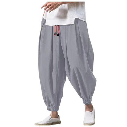 Linen Pants Men Casual Harem Pant Loose Stretchy Waist Casual Hippie Trousers Lightweight Loose Beach Yoga Pants