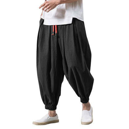 Linen Pants Men Casual Harem Pant Loose Stretchy Waist Casual Hippie Trousers Lightweight Loose Beach Yoga Pants