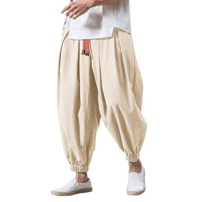 Linen Pants Men Casual Harem Pant Loose Stretchy Waist Casual Hippie Trousers Lightweight Loose Beach Yoga Pants