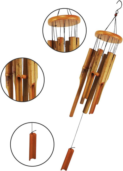 MUMTOP Bamboo Wind Chimes, Outdoor Wooden Wind Chime with Amazing Deep Tone for Garden, Patio, Home or Outdoor Decor