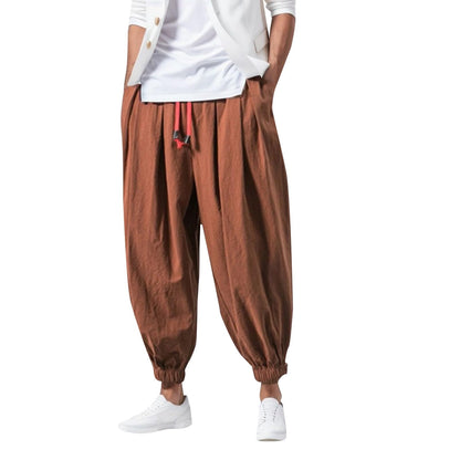 Linen Pants Men Casual Harem Pant Loose Stretchy Waist Casual Hippie Trousers Lightweight Loose Beach Yoga Pants
