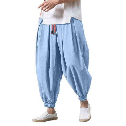 Linen Pants Men Casual Harem Pant Loose Stretchy Waist Casual Hippie Trousers Lightweight Loose Beach Yoga Pants
