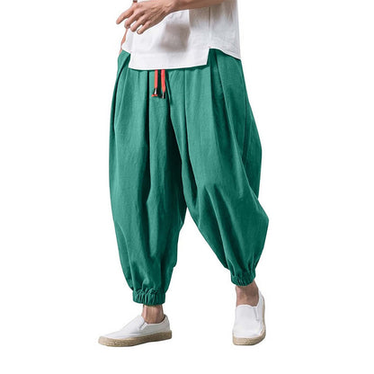 Linen Pants Men Casual Harem Pant Loose Stretchy Waist Casual Hippie Trousers Lightweight Loose Beach Yoga Pants