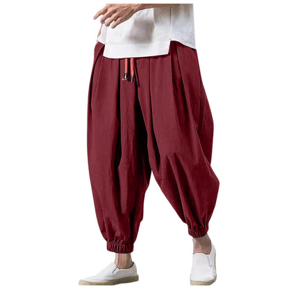 Linen Pants Men Casual Harem Pant Loose Stretchy Waist Casual Hippie Trousers Lightweight Loose Beach Yoga Pants