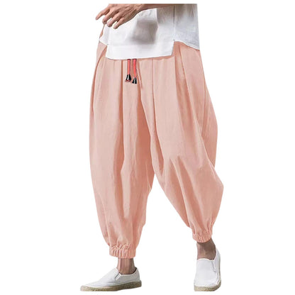 Linen Pants Men Casual Harem Pant Loose Stretchy Waist Casual Hippie Trousers Lightweight Loose Beach Yoga Pants