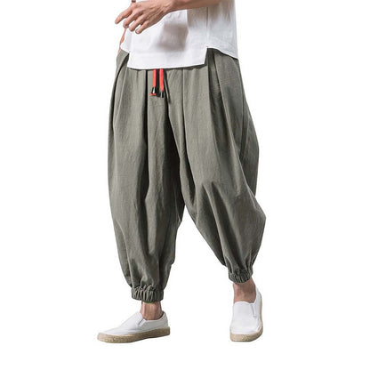 Linen Pants Men Casual Harem Pant Loose Stretchy Waist Casual Hippie Trousers Lightweight Loose Beach Yoga Pants