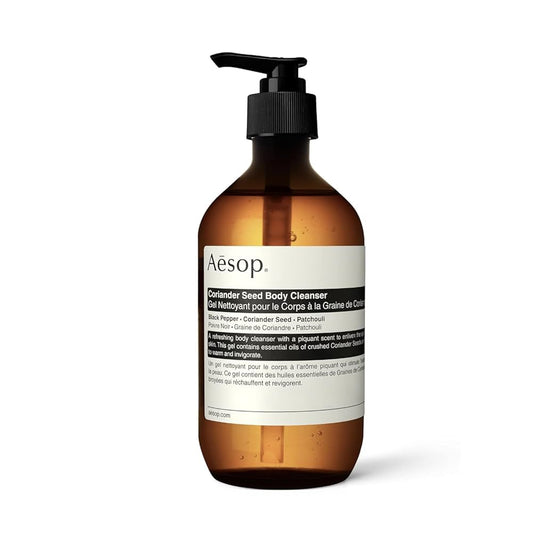 Aesop Coriander Seed Body Cleanser bottle on a white background