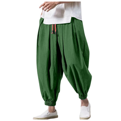 Linen Pants Men Casual Harem Pant Loose Stretchy Waist Casual Hippie Trousers Lightweight Loose Beach Yoga Pants