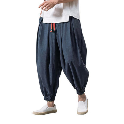 Linen Pants Men Casual Harem Pant Loose Stretchy Waist Casual Hippie Trousers Lightweight Loose Beach Yoga Pants