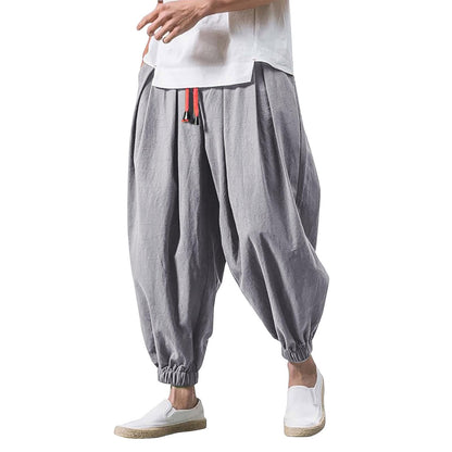Linen Pants Men Casual Harem Pant Loose Stretchy Waist Casual Hippie Trousers Lightweight Loose Beach Yoga Pants
