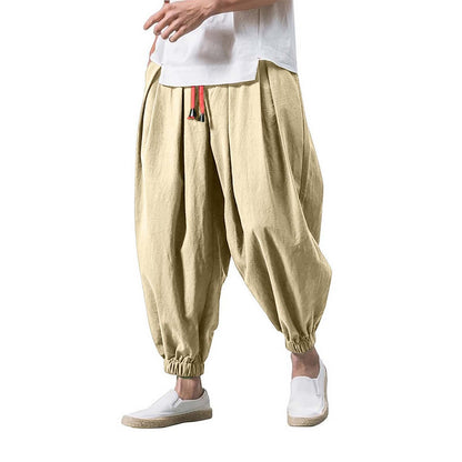 Linen Pants Men Casual Harem Pant Loose Stretchy Waist Casual Hippie Trousers Lightweight Loose Beach Yoga Pants
