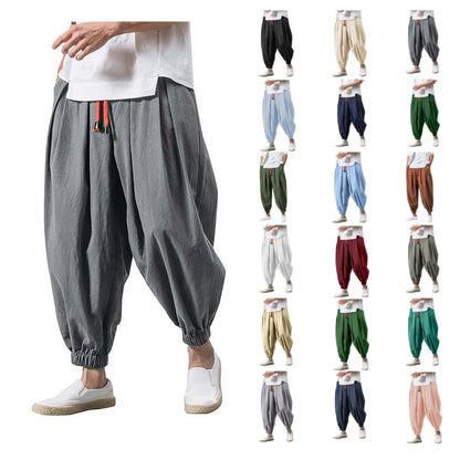 Linen Pants Men Casual Harem Pant Loose Stretchy Waist Casual Hippie Trousers Lightweight Loose Beach Yoga Pants