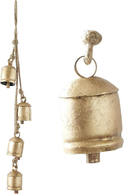 Deco 79 Rustic Metal Cowbell Decorative Bells, 4" x 3" x 29", Gold