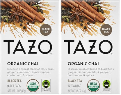 TAZO Organic Chai Black Tea Bags, Caffeinated tea, 16 Total Bags