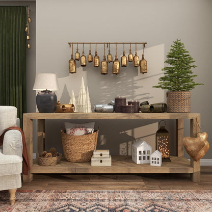 Deco 79 Metal Handmade Tibetan Inspired Decorative Cow Bells with 4 Bells on Jute Hanging Rope, 4" x 3" x 29", Gold