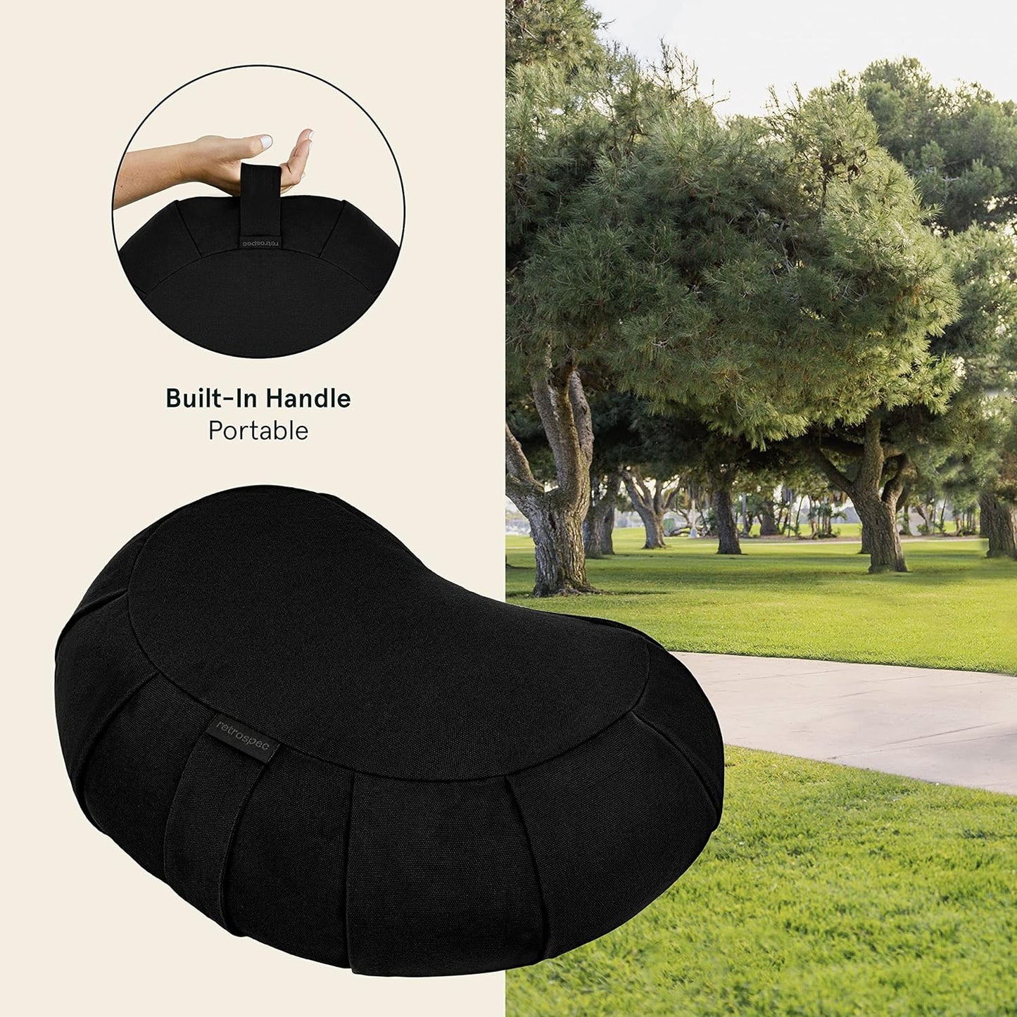 Zafu Crescent Meditation Cushion, Black