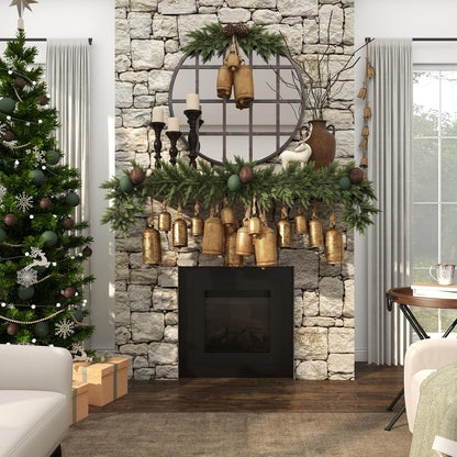 Deco 79 Metal Handmade Tibetan Inspired Decorative Cow Bells with 4 Bells on Jute Hanging Rope, 4" x 3" x 29", Gold