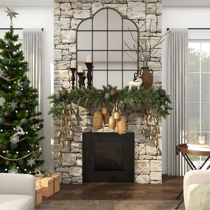 Deco 79 Metal Handmade Tibetan Inspired Decorative Cow Bells with 4 Bells on Jute Hanging Rope, 4" x 3" x 29", Gold