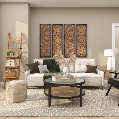 Deco 79 Metal Handmade Tibetan Inspired Decorative Cow Bells with 4 Bells on Jute Hanging Rope, 4" x 3" x 29", Gold