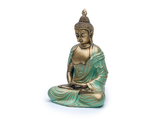 Antiqued Resin Buddha Statue (Gold and Turquoise)