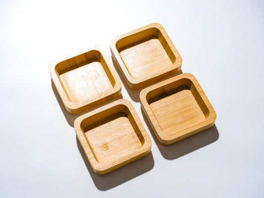 4 Bamboo rounded square offering bowls made at Sangha House | Handcrafted & Mindful Products