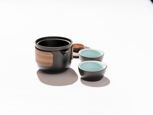 Black Ceramic Travel Tea Set for Two