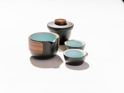 Black Ceramic Travel Tea Set for Two