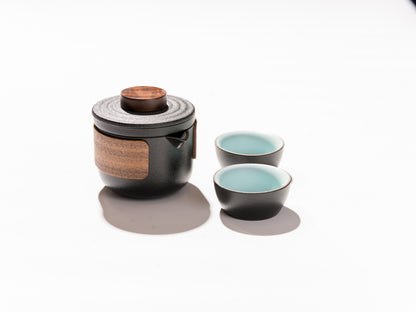 Black Ceramic Travel Tea Set for Two