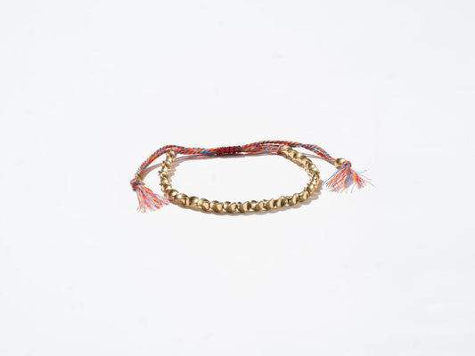 Brass Beads and 5 Color String Woven String Bracelet - Handmade at Sangha House