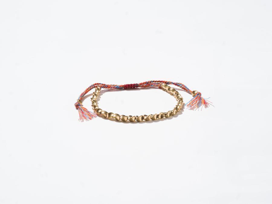 Brass Beads and 5 Color String Woven String Bracelet - Handmade at Sangha House