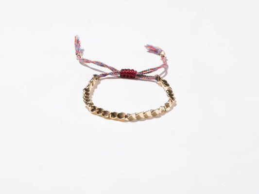 Brass Beads and 5 Color String Woven String Bracelet - Handmade at Sangha House