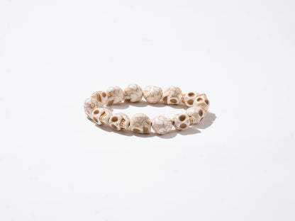 Skull Bead Mala Bracelet – White Tibetan Howlite