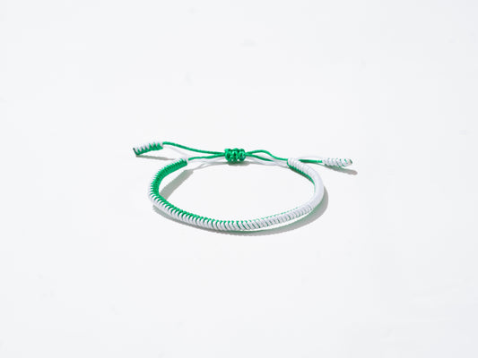 Green and White Woven String Bracelet - Handmade at Sangha House