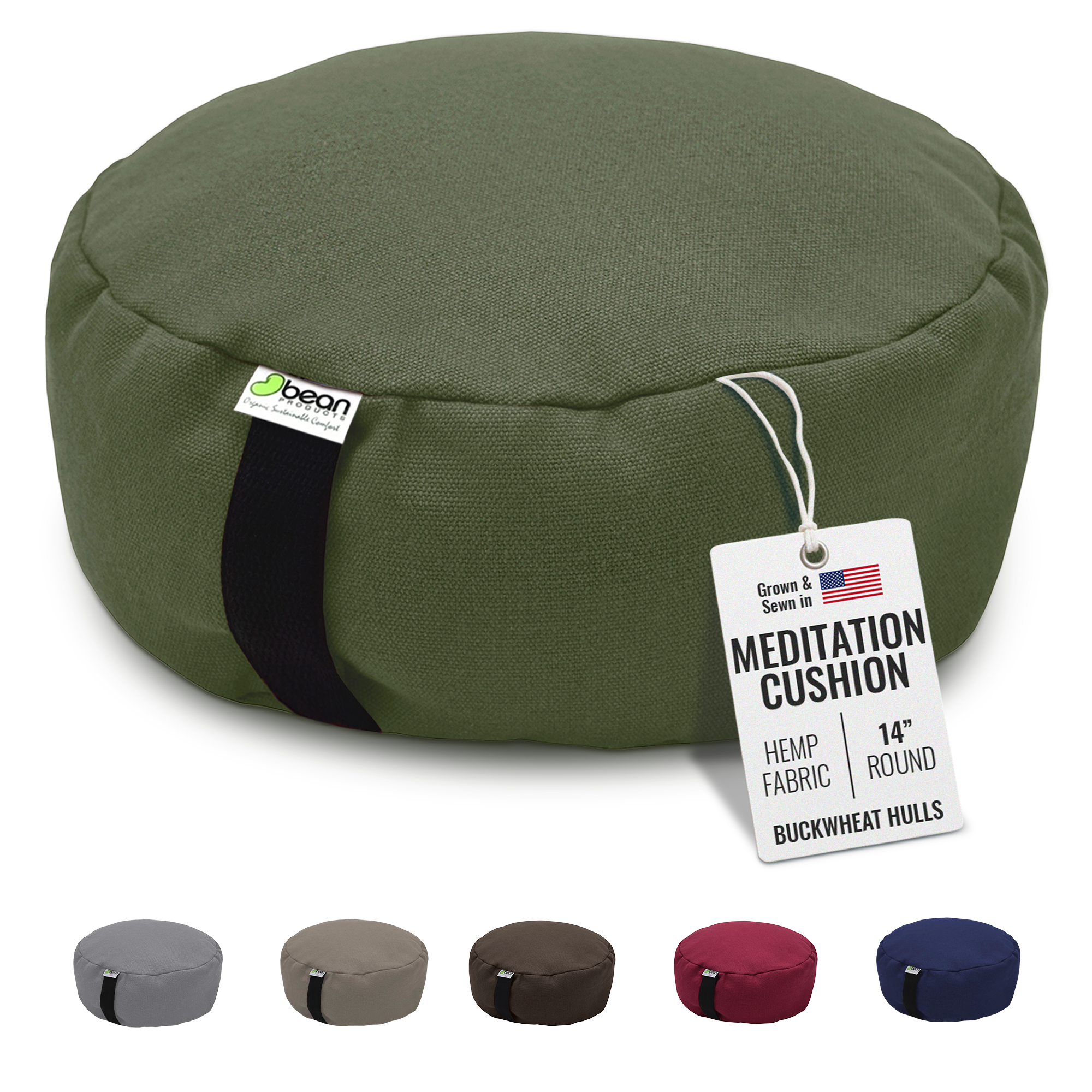 Hemp Zafu Meditation Cushion – 17 oz. Hemp Fabric with Organic Buckwheat Hull Fill