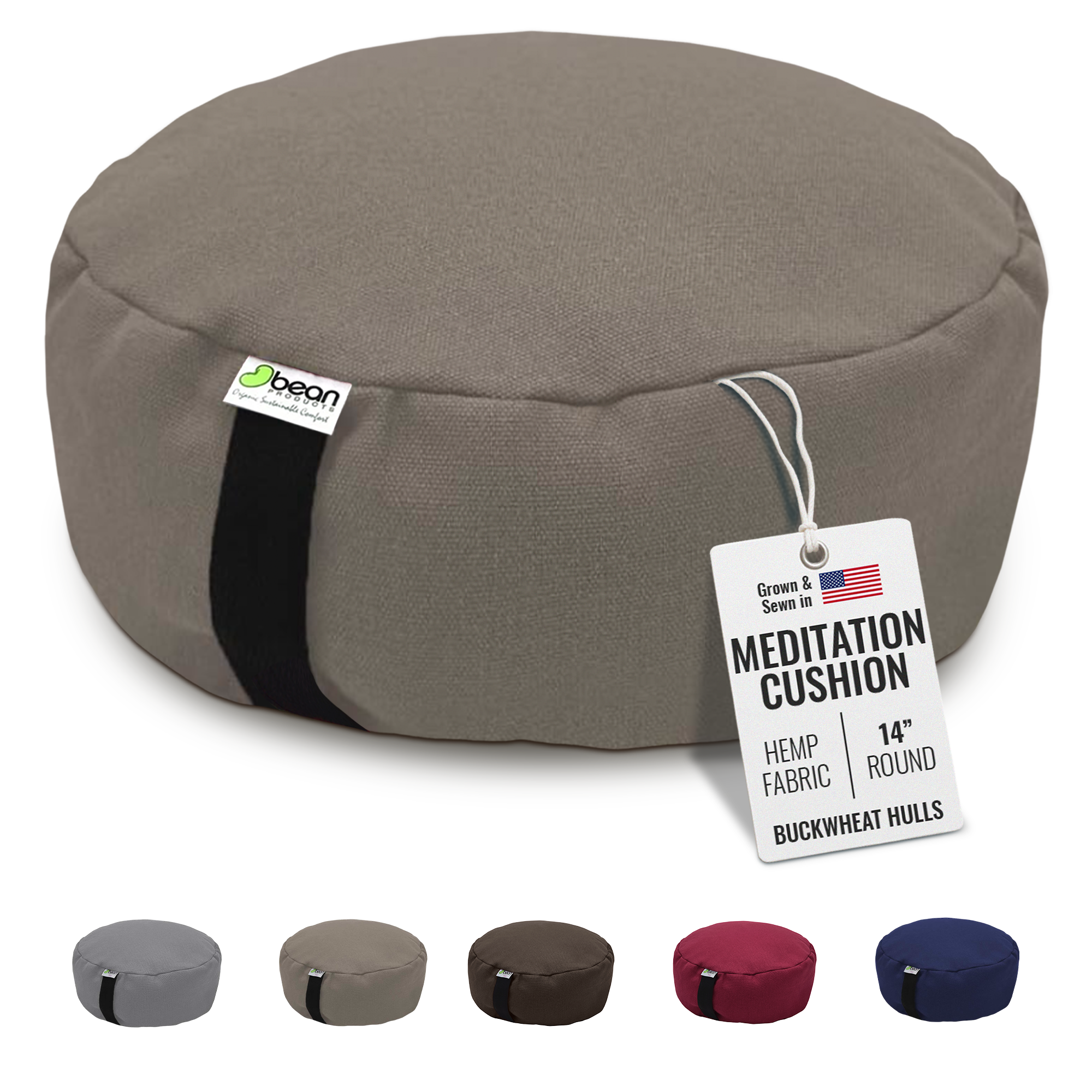 Hemp Zafu Meditation Cushion – 17 oz. Hemp Fabric with Organic Buckwheat Hull Fill