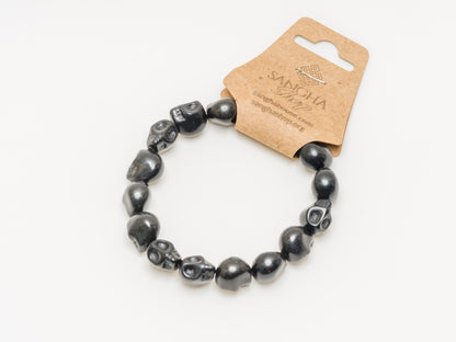 Skull Bead Mala Bracelet – Black Tibetan Howlite