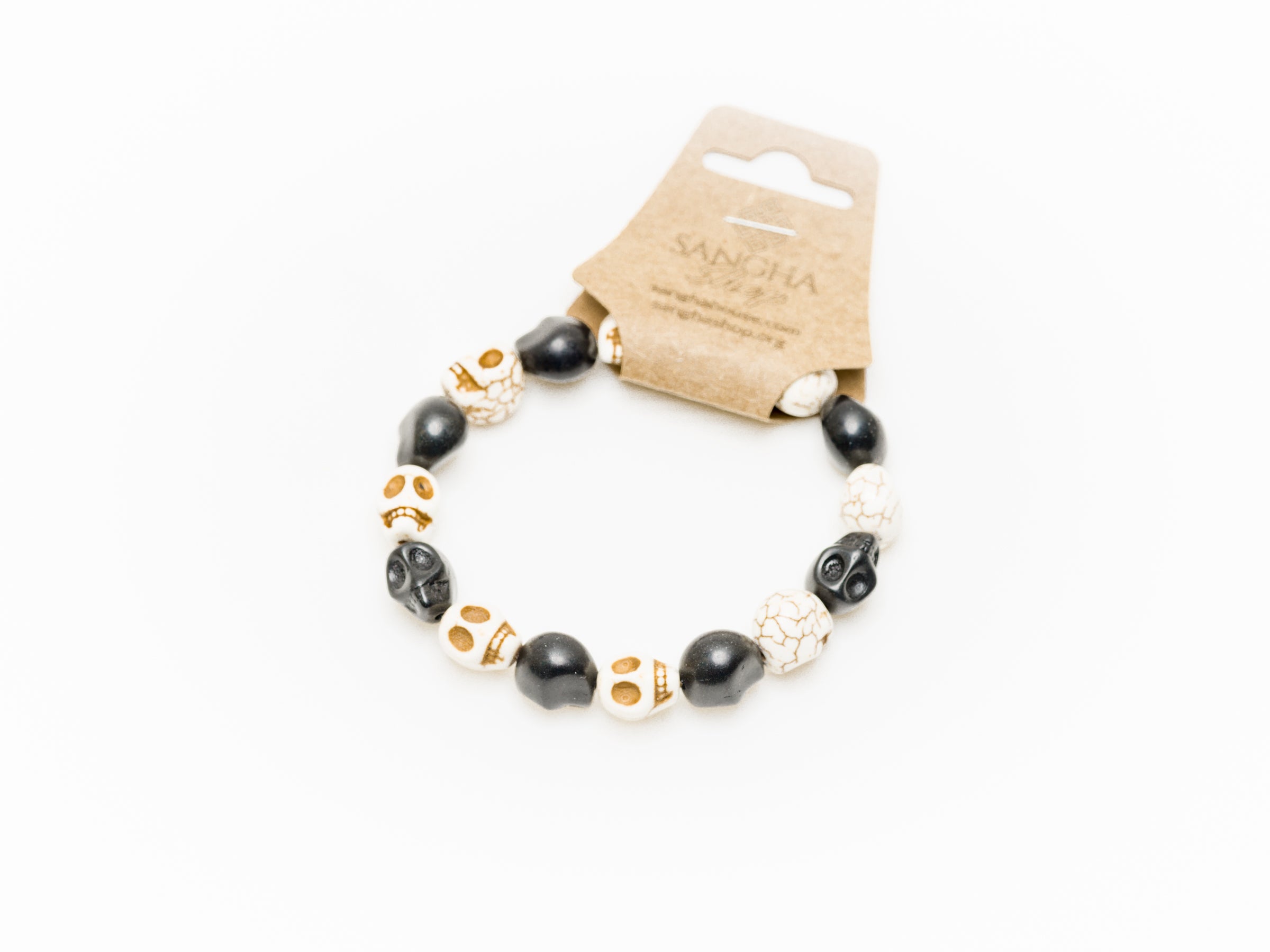 Skull Bead Mala Bracelet (White and Black)