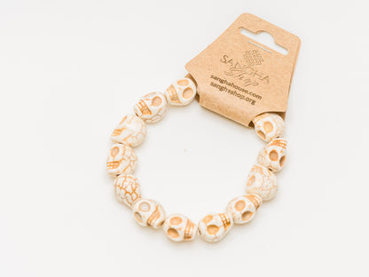 Skull Bead Mala Bracelet – White Tibetan Howlite