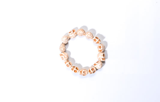 Skull Bead Mala Bracelet – White Tibetan Howlite