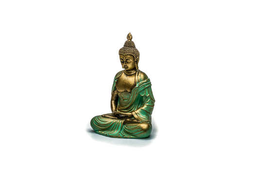 Antiqued Resin Buddha Statue (Gold and Turquoise)