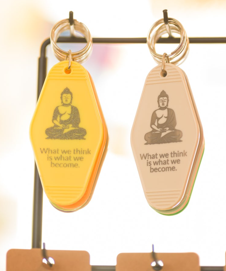 Custom Hotel FOB Keychains with Buddhist Quotes