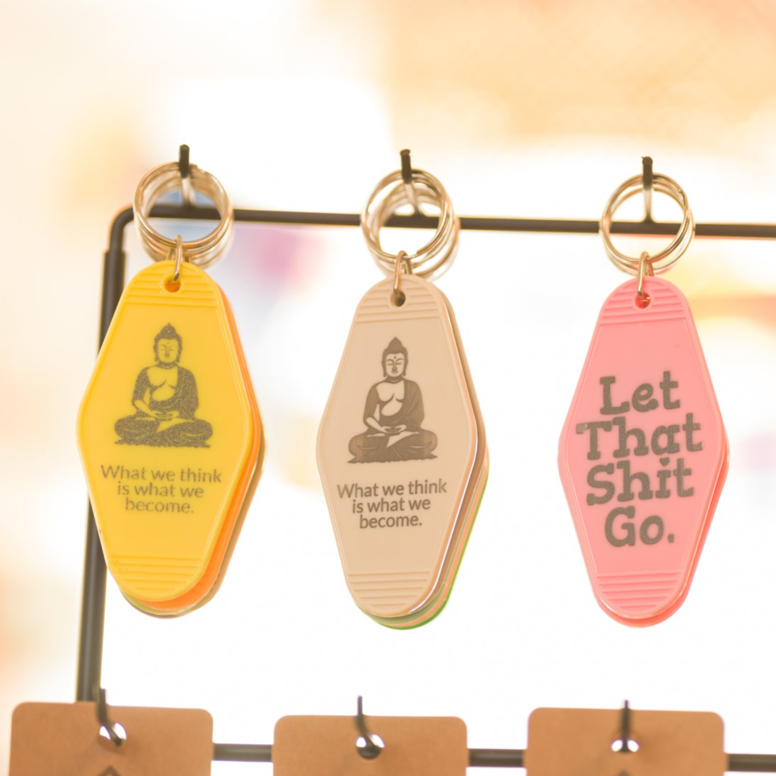 Custom Hotel FOB Keychains with Buddhist Quotes