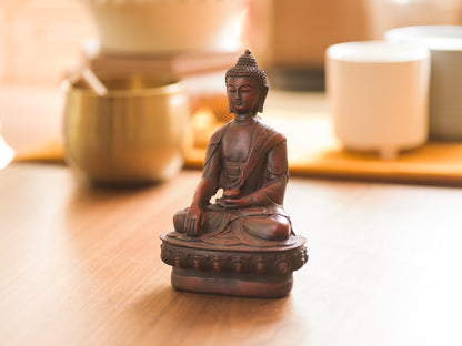 Shakyamuni Buddha Statue Antiqued Resin - Handcrafted at Sangha House